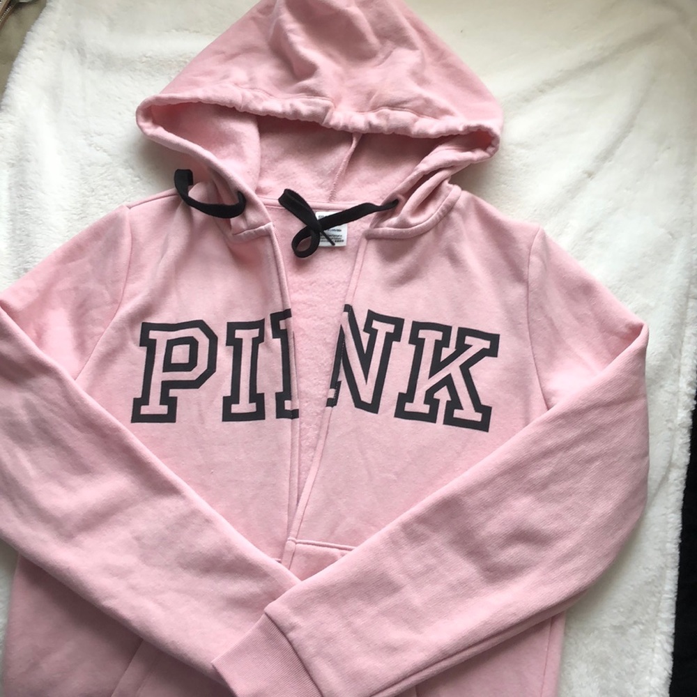 Pink hooded zip up sweater